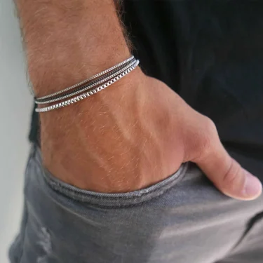 4Pcs/Set Stainless Steel Adjustable Box Chain Bracelets for Men Simple Vintage Silver Color Cuban Bracelets Sets Party Jewelry 1