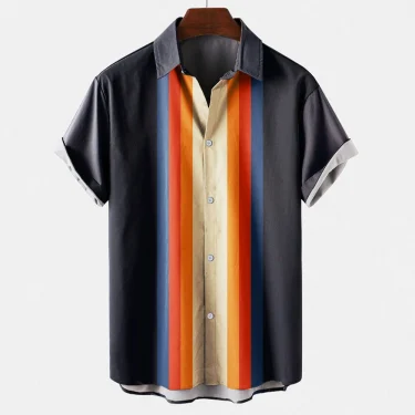 Mens Hawaiian Beach Vacation Casual Shirts Summer Fashion Short Sleeve Stripe Print Loose Streetwear Funny Floral Frete Gratis 3