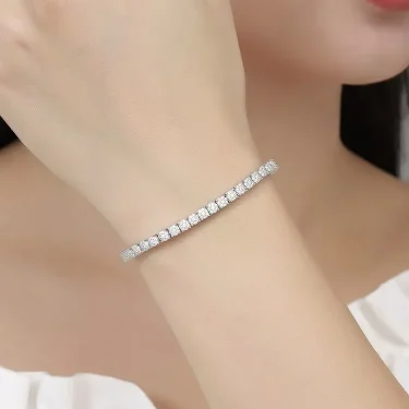Silver Plated Jewelry 17CM 19CM 21CM Tennis Bracelet Zirconia Anniversary Gift Real Sterling Silver Bangle Bracelets women 3