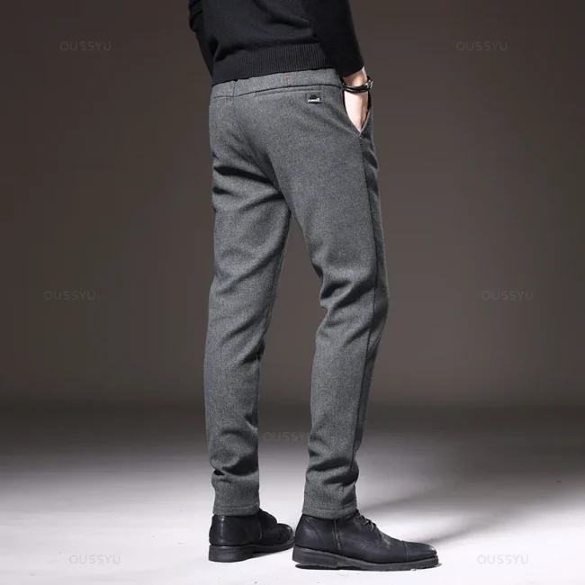 Mingyu Brand Winter New Men's Warm Casual Pants Business Fashion Fleece Thick Office Stretch Blue Trousers Male Plus Size 28-38 3