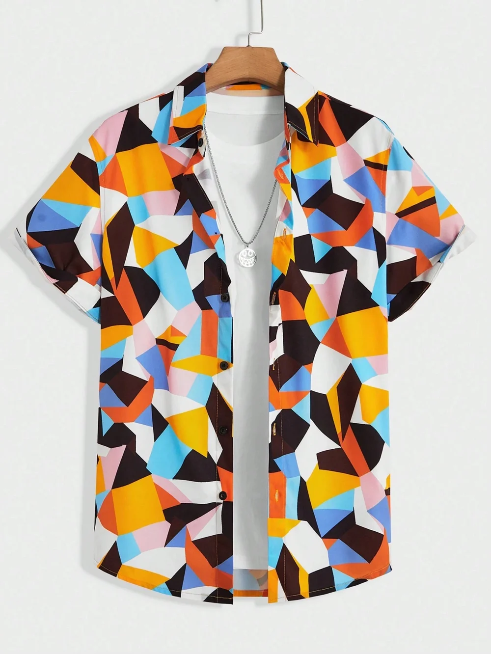 Men's And Women's Fun Block Pattern Printed Shirts Casual Design Short Sleeve Shirts Fashion Button-Ups 5