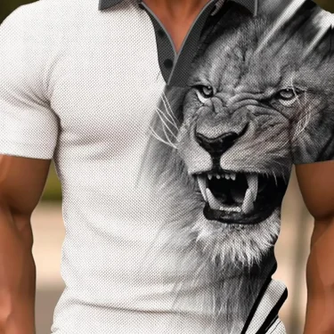 Animal Lion Men's Sportswear Printed Polo Shirt Outdoor Work Streetwear Short Sleeve Black Red Summer Spring Lapel Polo Shirt 1