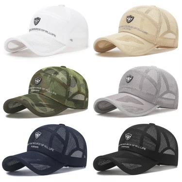 2023 Camouflage Summer Baseball Cap For Men Full Mesh Big Brim Snapback Hat Fashion Adjustable Lettter Embroidery Fishing Cap 3