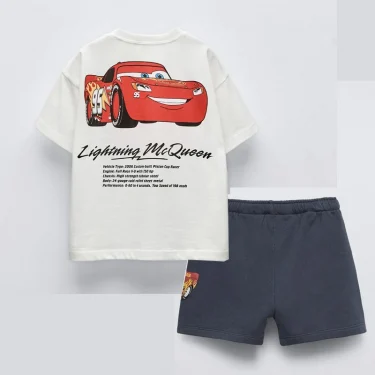Car Tshirt+Shorts Two Piece Set Summer Clothing Boys Printed Tees Casual Sports Tees Black Shorts Trendy Costume Outer Wear 4
