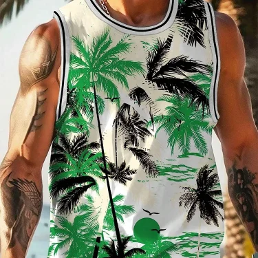 Summer Daily Casual Men's Tank Top Hawaiian Style Fish Print Men's Tank Top Seaside Party Men's Fashion Sleeveless T-shirt 3