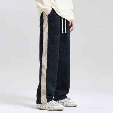 Pineapple Texture New Fabric Men's Corduroy Casual Pants Thick Elastic Waist Fashion Straight Loose Wide Leg Korea Trousers Male 2