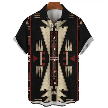 Ethnic Style Pattern Design Casual Men Women Tops Printed Shirts Short Sleeve Shirts Button Up Fashion Tops 2