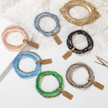 4 Pieces Set Faceted Glass Beads Stretch Bracelet for Women Men Crystal Beads Multi Color Elastic Rope Bracelet Handmade Jewelry 4