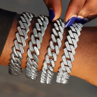 1Pcs 13/14MM Cuban Chain Bracelet for Men Women Prong Miami Rhinestones Cuban Bracelets Wristband Hiphop Gifts Jewelry 1