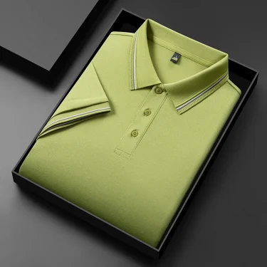 2025 New Men's Business Casual Short Sleeved Shirt Solid Color Polo Shirt Fashionable Breathable Comfortable Versatile Top 1
