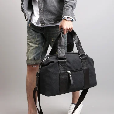 Vintage Canvas Leather Men Travel Bags Carry On Luggage Bag Men Duffel Bag Handbag Travel Tote Large Weekend Bag 1