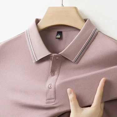 2025 New Men's Business Casual Short Sleeved Shirt Solid Color Polo Shirt Fashionable Breathable Comfortable Versatile Top 5
