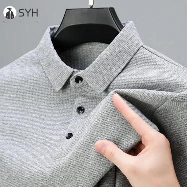 New Men's Business Fashion Casual Long Sleeved Shirt Solid Color Polo Shirt Fashionable Breathable Comfortable Versatile Top 1