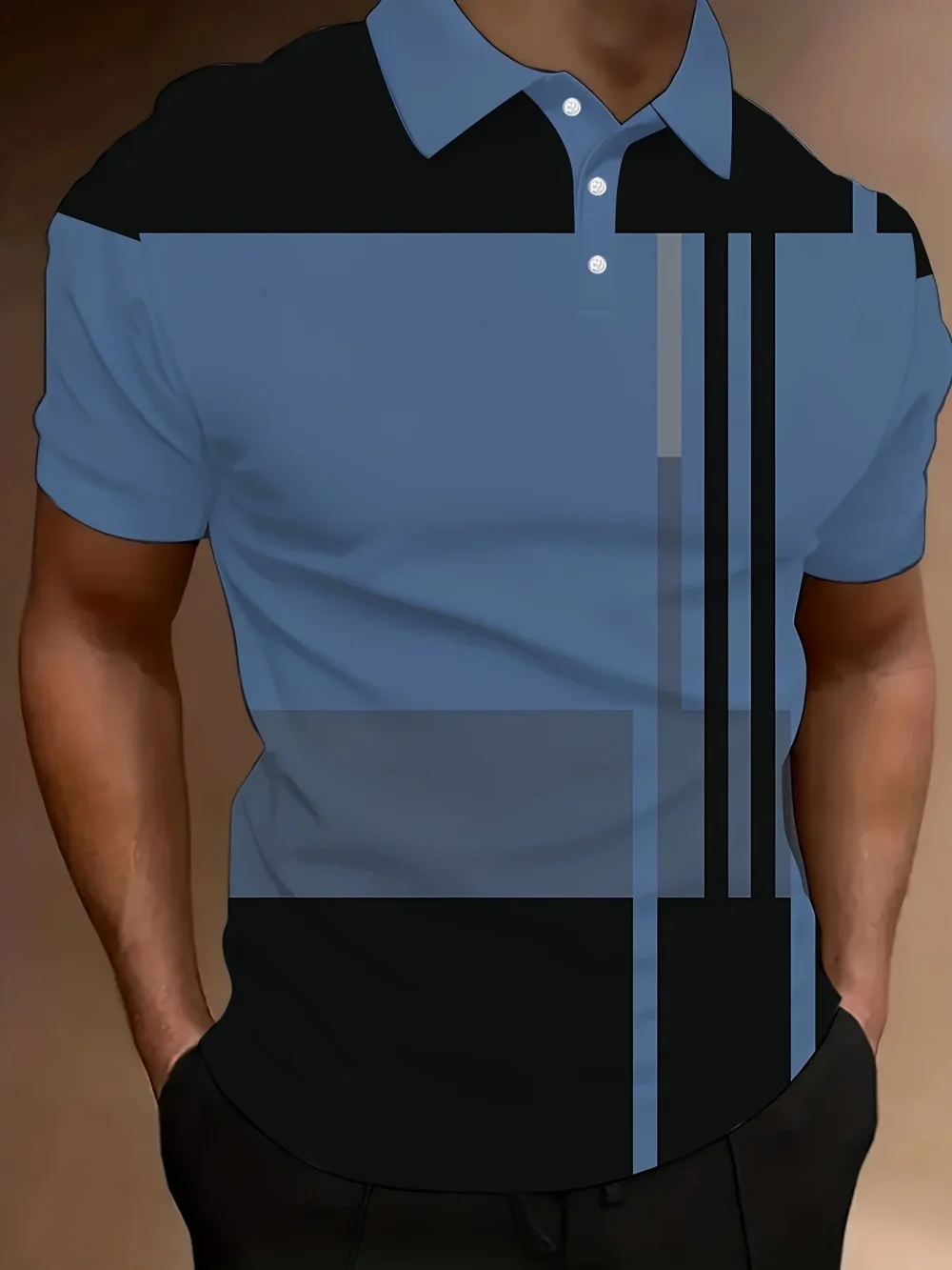 2025 Men'S Casual Geometric Print Knit Polo-Style Shirt with Lapel Collar and Slight Stretch -Polyester Material - Regular Fit 4