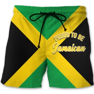Jamaica 3D Printed Beach Shorts For Men Jamaican Flag Pattern Surf Board Shorts Summer Vacation Swim Trunks Quick Dry Ice Shorts 3