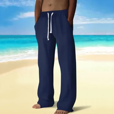 Spring and summer men's casual Long pants loose and breathable solid color Long pants cotton and linen drawstring Long pants 5