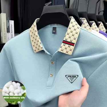 2025 New Men's Short Sleeve Polo Shirt, High-End Trendy Business Casual Blend (Silk/Ice/Linen/Cotton), Breathable & Soft 3