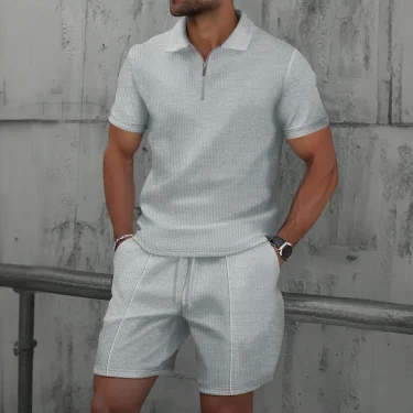 2025 simple men's suit summer new short sleeve shorts two-piece outdoor leisure handsome men's solid color trend suit 3
