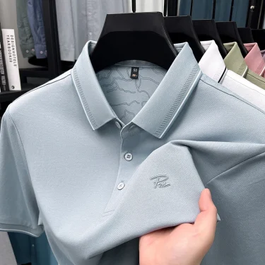 Men's Embroidered Cotton Short Sleeved Polo Shirt Designer Brand Lapel T-Shirt Fashion Simple Summer Breathable Top Men's Wear 1