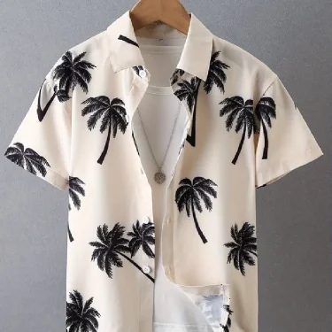Men's Shirt Short Sleeved Summer Shirt Lapel Fashionable And Versatile Hawaiian Style Pattern Printed Top 4