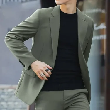 Slim Fit Solid Color 2 Piece Outfit Set Man High Quality 2024 Full Suit for Men Fashion Casual Pants Ceremony Clothes Blazer 3