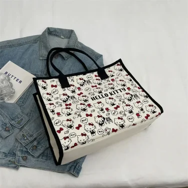 Sanrio Hello Kitty Fashion Backpack Trendy Cartoon Design Large Capacity Women's Travel Canvas Bags Duffle Bag Shoulder Bag 5