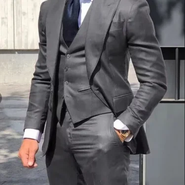 3 Pcs Fashion Men Leisure Boutique Business Suits Solid Color Wedding Suit Formal Groom Tuxedos Set Dress Blazer Vest Trousers 2