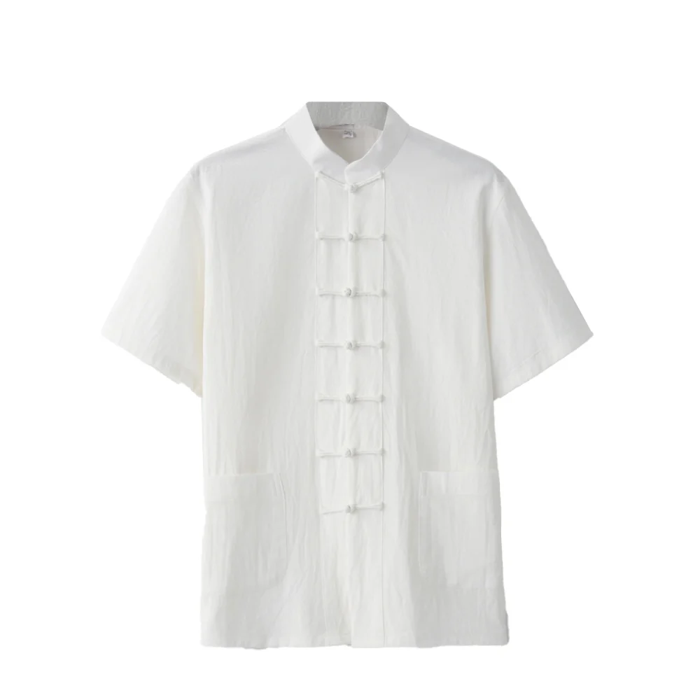 Chinese traditional clothes Style Short Sleeve Tai Chi Pure cotton shirt Tang Suit Uniform for Men kung fu tang zhuang male top 4