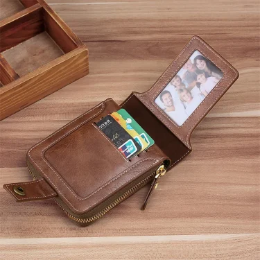 Vintage Men's Wallet PU Leather Short Purse Men Hasp Zipper Clutch Solid Color Wallets High Quality Durable Convenient Wallets 2