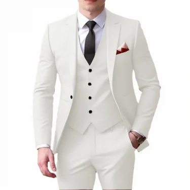 Men's tuxedo jacket suit with notched lapel vest and pants fitted 3-piece jacket suitable for dinners dancing weddings, 6