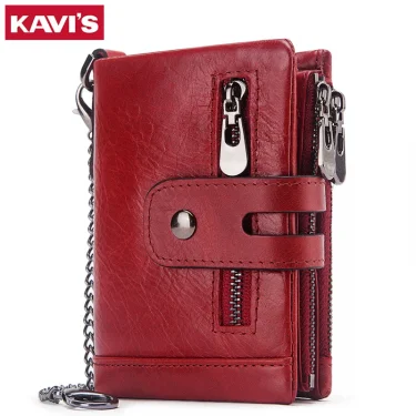 Fashion Women Wallet Genuine Leather Female Clutch Wallets Hasp Double Zipper Design Short Coin Pocket ID Card Holder Purse 1