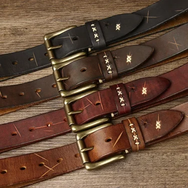 3.8CM Men High Quality Genuine Leather Belt Luxury Designer Brass Pin Buckle Belts Pure Cowskin Vintage Strap Male Jeans for Man 5