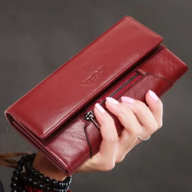 HUMERPAUL Fashion Women Genuine Leather Wallet RFID Blocking Tri-fold Credit Card Holder Luxury Long Female Phone Clutches 6