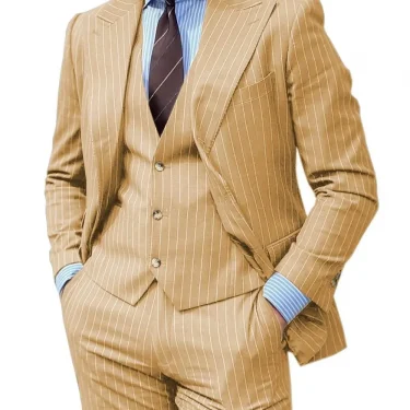 3 Pieces Grey Stripe Design Men Suits Peaked Lapel Formal Business Man Blazer Groom Tuxedo Classic Fit Male Outfit 4