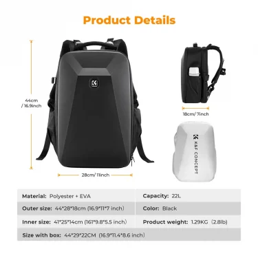 K&F Concept 22L Camera Bag Large Capacity Travel Photography Backpack Waterproof Men's backpack Bag DSLR/SLR Camera Rain Cover 6