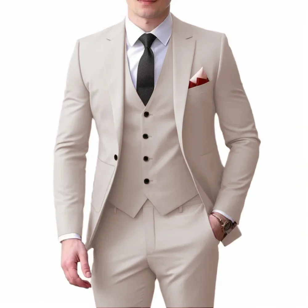 Men's tuxedo jacket suit with notched lapel vest and pants fitted 3-piece jacket suitable for dinners dancing weddings, 3