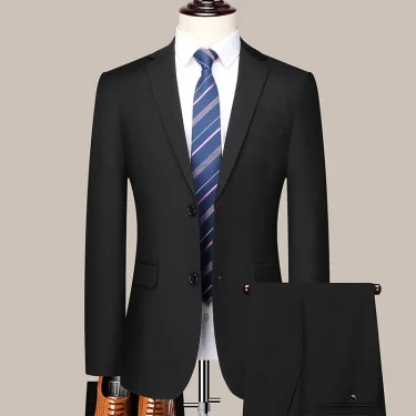 Two button men (suit + trousers) Korean version of fashion slim-fit business professional dress work formal two-piece set 2
