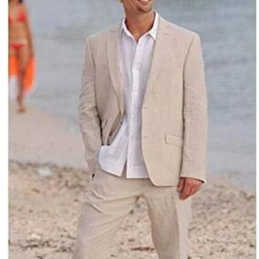 2 Pieces Beige Suits for Men Slim Fit Groom Tuxedos Wedding Suits Best Man Groomsmen Formal Party Prom Suit Male Jacket+Pants 4