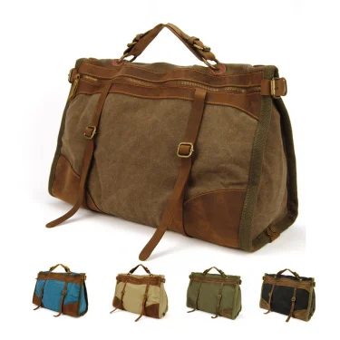 Vintage Retro military Canvas + Leather men travel bags luggage bags men weekend Bag Overnight duffle bags tote Leisure M314# 1