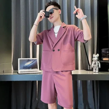 Blazer Shorts Suits for Men Plain No Logo Man Sets Aesthetic Korean Two Piece Set Style 2025 New in Tops & Tees Matching Luxury 5