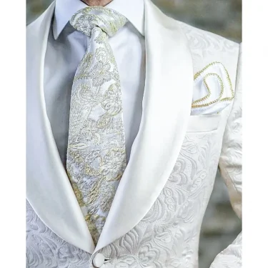 Luxury White Jacquard Men Suits One Button Slim Fit 2024 Wedding Groom Tuxedos Elegant 2 Piece Jacket Pants Costume Homme Blazer 2