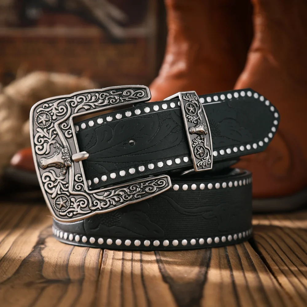 A casual and retro belt, a waist accessory for Western-style clothing, metal buckle, PU belt, suitable for both men and women 5