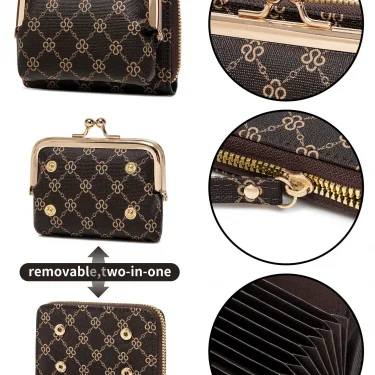 Women's Wallet Fashion Print Short Coin Purse Retro Multi-function Accordion Card Holder Money Clip with Wristband and Kiss Lock 5