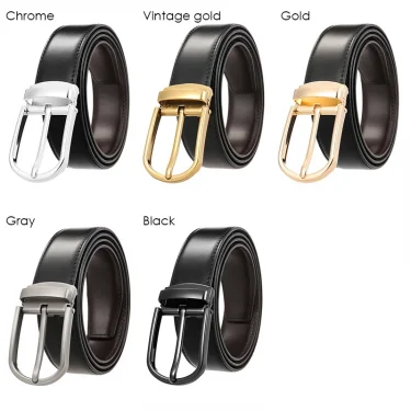 VATLTY New Men's Reversible Belt Natural Cowhide Hard Zinc Alloy Silver Buckle Brown Belt Genuine Leather Trousers Belt Male 6