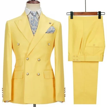 Blazer Hombre Yellow Suits for Men Chic Terno Double Breasted Peak Lapel Elegant Wedding Full Set Male 2 Piece Jacket Pants 2024 1