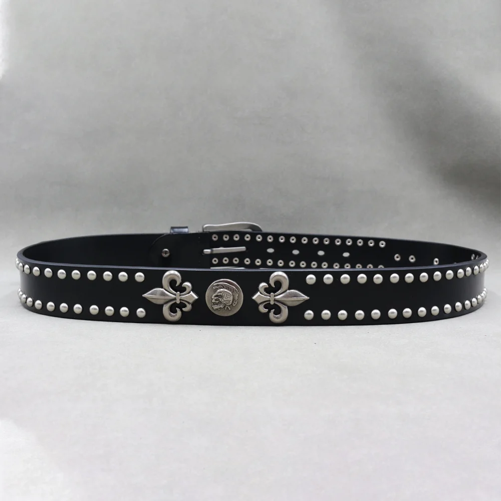 Metal Rivet Belt Luxury Designers Men Rivet Punk Belt Cow Genuine Leather Cintos Masculinos Male Women Rock Hip Hop Strap Waist 3