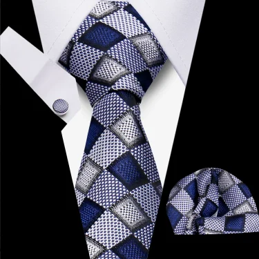 Classic Elegant Ties For Men Fashion Gifts Striped Solid Necktie Handchief Cufflink 3 Pcs Set Wedding Business Suit Accessories 2