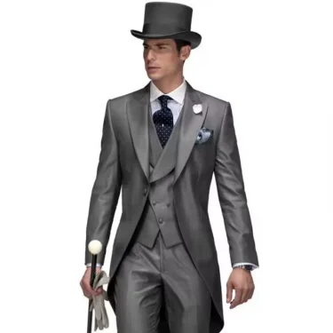 Custom Men's Formal 3-Piece Tailcoat Suit - Peak Lapel Tuxedo Blazer, Waistcoat & Pants for Wedding, Groom, Black Tie Events 6