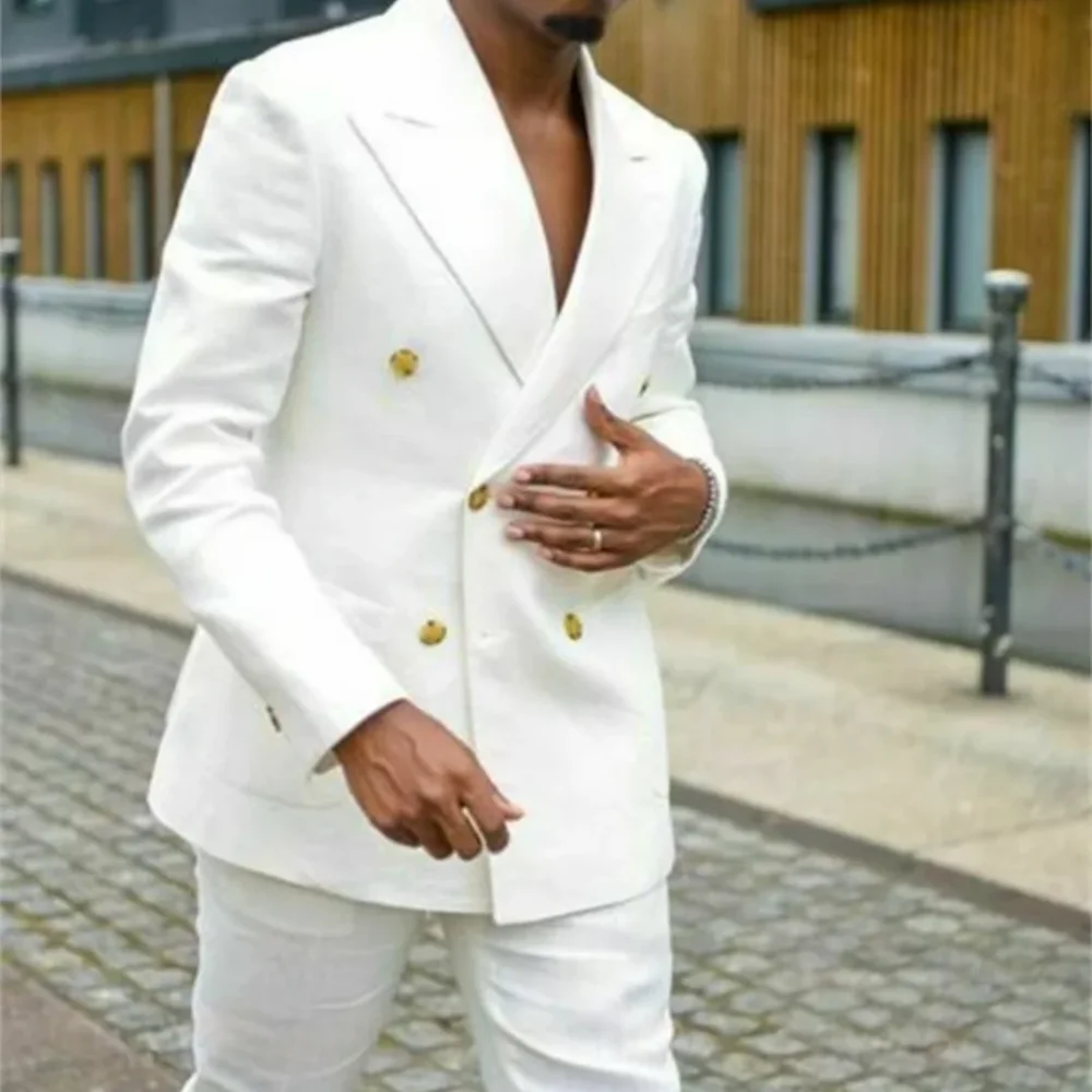 2 Piece New Ivory Men Tuxedos Business Suit Groom Double Breasted Groomsman Prom Wedding Party Formal Set Jacket And Pants 3