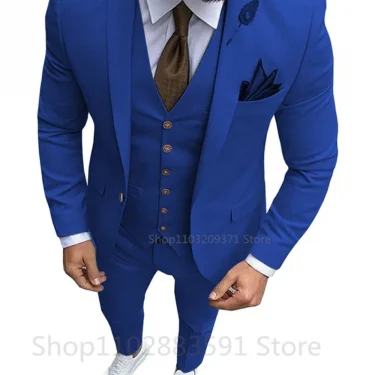 3 Piece Solid Men Suits for Wedding Party Business Formal Groom Tuxedos One Button（Blazer+Vest+Pants）Slim Fit Costume Homme 3
